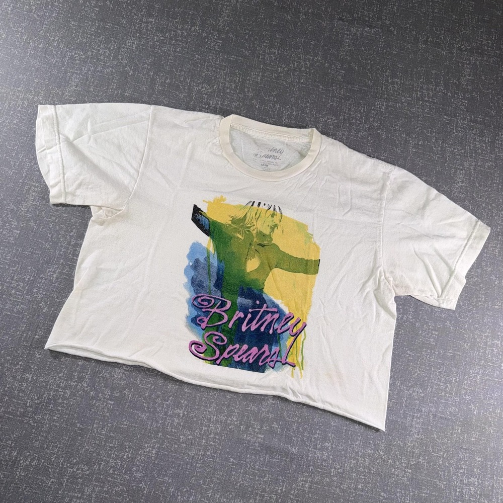 Britney Spears Shirt Womens Medium White Cropped Graphic T-Shirt Tee Pop Star